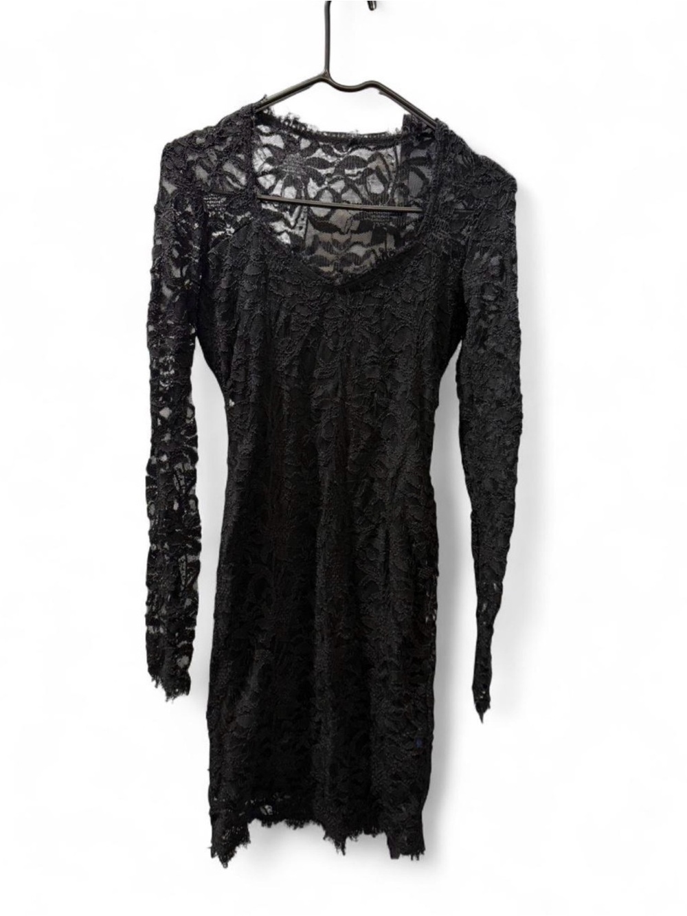 Jump Apparel Black Lace Midi Dress with Long Lace Sleeves